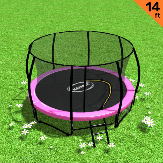 Kahuna 14ft Trampoline Free Ladder Spring Mat Net Safety Pad Cover Round Enclosure - Pink - Shoppers Haven  - Sports & Fitness > Trampolines     