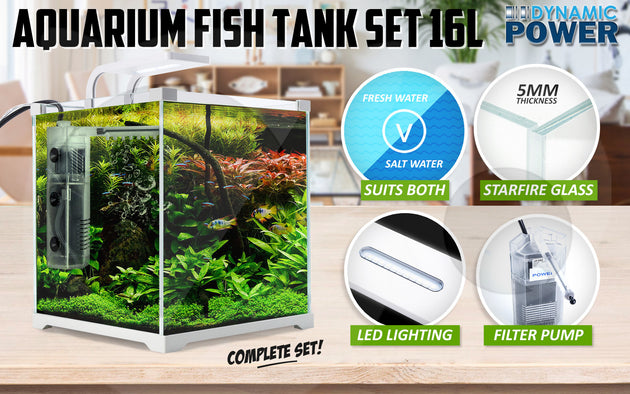 Aquarium Starfire Glass Fish Tank Set Filter Pump 16L - Shoppers Haven  - Pet Care > Aquarium     