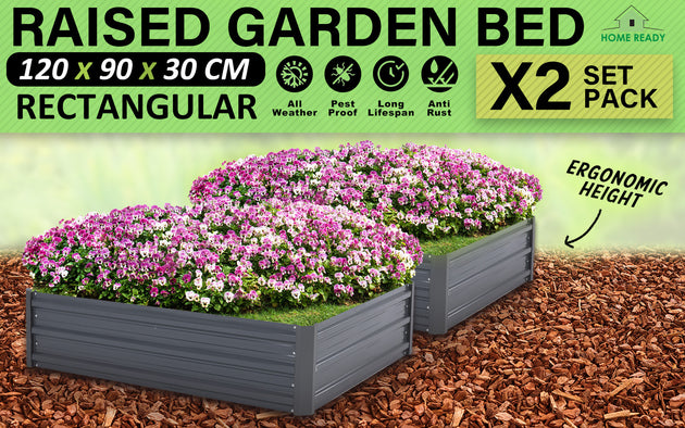 2X Raised Garden Bed Galvanised Steel Planter 120 x 90 x 30cm GREY - Shoppers Haven  - Home & Garden > Garden Beds     