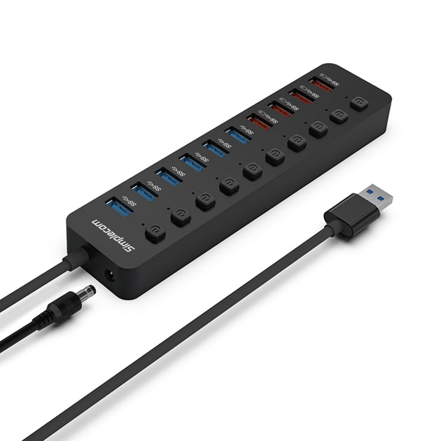 Simplecom CHU810 48W 10-Port USB 3.0 Hub and Charger with Individual Switches 12V/4A Power Adapter BC1.2 Fast Charging - Shoppers Haven  - Electronics > USB Gadgets     