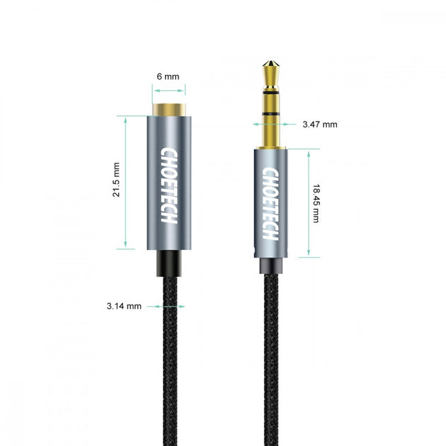 CHOETECH AUX001 3.5mm Stereo Audio Extension Cable 2M - Shoppers Haven  - Electronics > Headphones and Earphones     