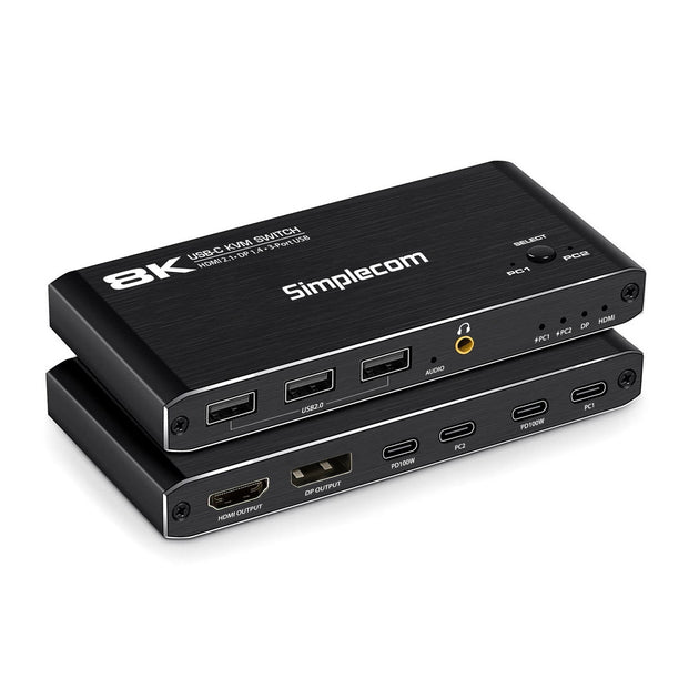 Simplecom KM470 2-Port USB-C KVM Switch 8K Docking Station HDMI 2.1 DP for Laptop Tablet - Shoppers Haven  - Electronics > USB Gadgets     