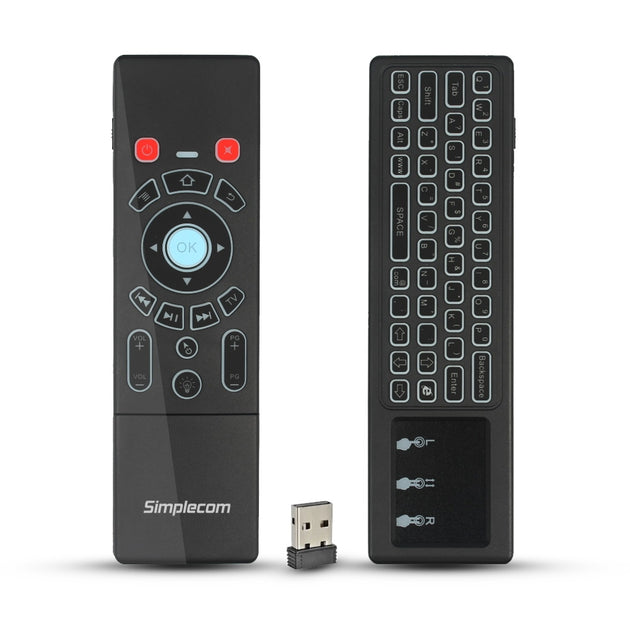 Simplecom RT250 Rechargeable 2.4GHz Wireless Remote Air Mouse Keyboard with Touch Pad and Backlight - Shoppers Haven  - Audio & Video > TV Accessories     