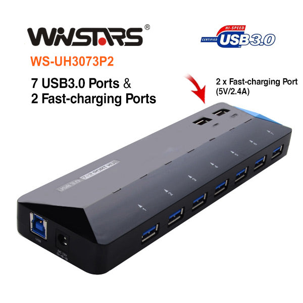 USB3.0 7 Ports Hub Plus 2 extra 2.4A Fast-charging Ports - Shoppers Haven  - Electronics > USB Gadgets     