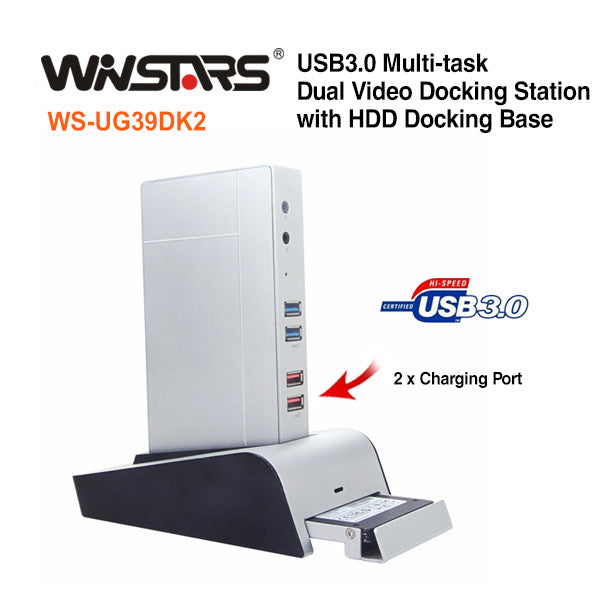 Winstars USB3.0 Multi-task Dual Video  Docking Station with HDD Docking Base - Shoppers Haven  - Electronics > USB Gadgets     