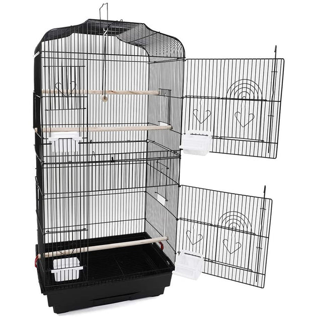 92cm Large Portable Wire Bird Cage Birdcage  Parrot Cage Wooden Stand Pole Feeding Cup Black - Shoppers Haven  - Pet Care > Bird     