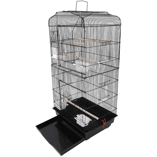 92cm Large Portable Wire Bird Cage Birdcage  Parrot Cage Wooden Stand Pole Feeding Cup Black - Shoppers Haven  - Pet Care > Bird     