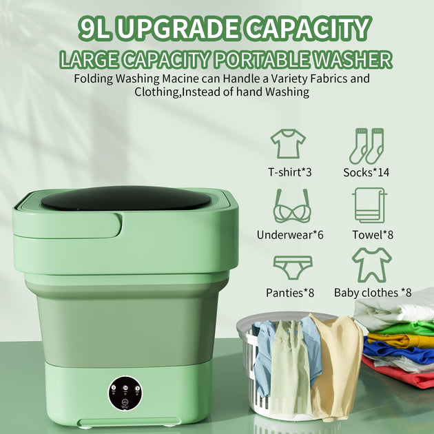 Mini 8L Portable Foldable Washing Machine Washer for Underwear Baby Clothes Camping Travel Green - Shoppers Haven  - Appliances > Washers & Dryers     