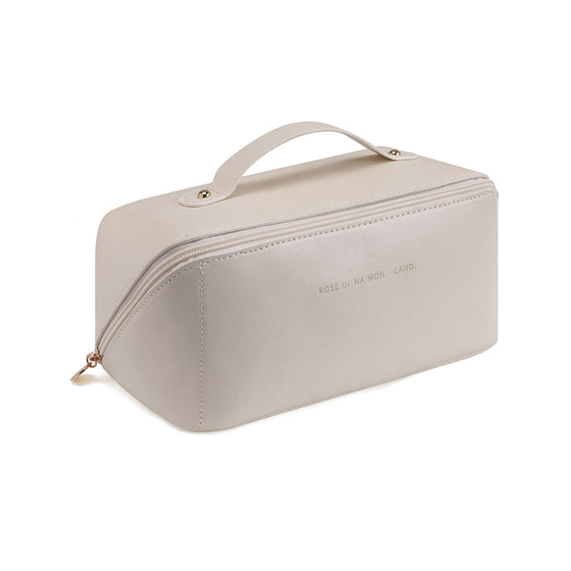 Large Travel Cosmetic Bag Portable Make up Makeup Bag Waterproof PU Leather Storage White - Shoppers Haven  - Health & Beauty > Cosmetic Storage     