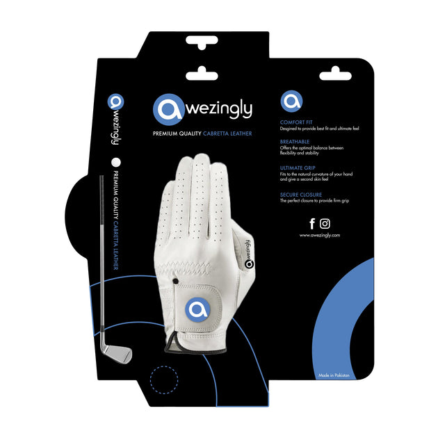 Awezingly Premium Quality Cabretta Leather Golf Glove for Men - White (L) - Shoppers Haven  - Sports & Fitness > Golf     