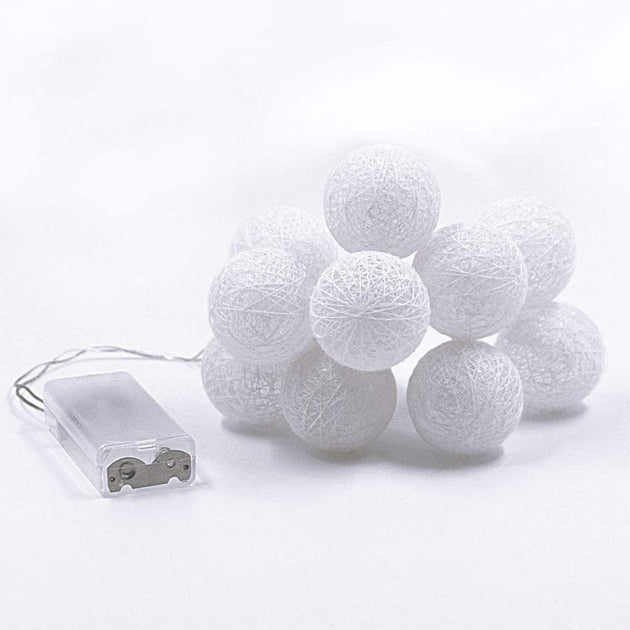 1 Set of 20 LED White 5cm Cotton Ball Battery Powered String Lights Christmas Gift Home Wedding Party Bedroom Decoration Outdoor Indoor Table Centrepiece - Shoppers Haven  - Occasions > Lights     