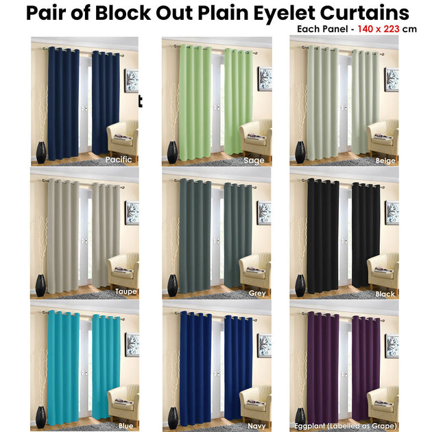 Pair of Blockout Plain Eyelet Curtains Sage - Shoppers Haven  - Home & Garden > Curtains     