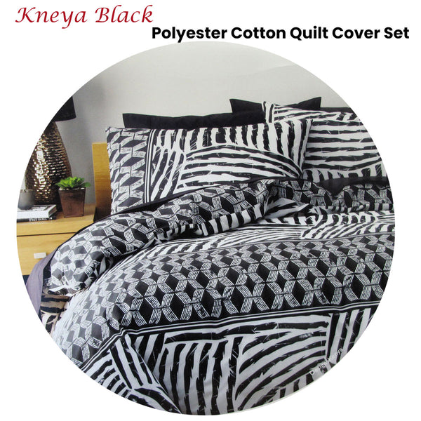 Homeport Kenya Black Printed Geometric Quilt Cover Set Double - Shoppers Haven  - Home & Garden > Bedding     