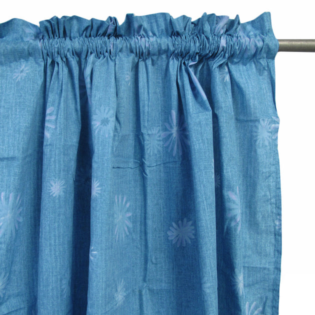 Pair of Polyester Cotton Rod Pocket Blue Daisy Curtains - Shoppers Haven  - Home & Garden > Curtains     