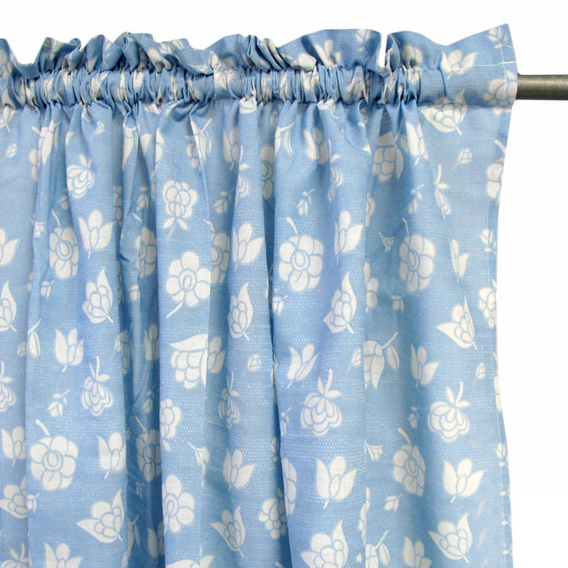 Pair of Polyester Cotton Rod Pocket Blue Flower Curtains - Shoppers Haven  - Home & Garden > Curtains     