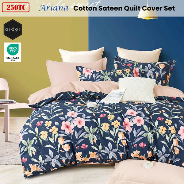 Ardor 250TC Ariana Floral Cotton Sateen Quilt Cover Set King - Shoppers Haven  - Home & Garden > Bedding     