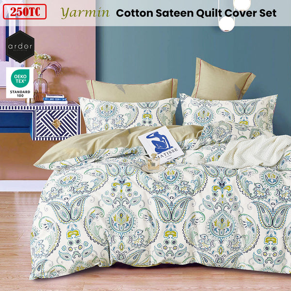 Ardor 250TC Yarmin Moroccan Cotton Sateen Quilt Cover Set Queen - Shoppers Haven  - Home & Garden > Bedding     