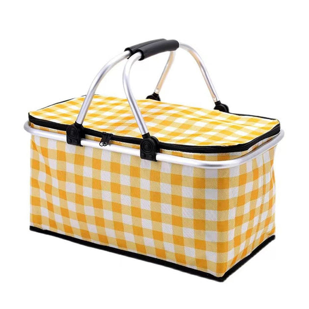 Collapsible Outdoor Camping Portable Insulated Picnic Basket Camping Picnic Ice Pack(Yellow Grid) - Shoppers Haven  - Outdoor > Picnic     