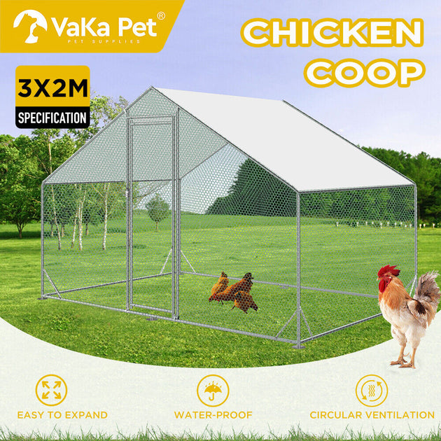 VaKa 3x2x1.95m Metal Walk-in Chicken Coop Rabbit Hutch Cage Hen House Chook Au - Shoppers Haven  - Pet Care > Bird     