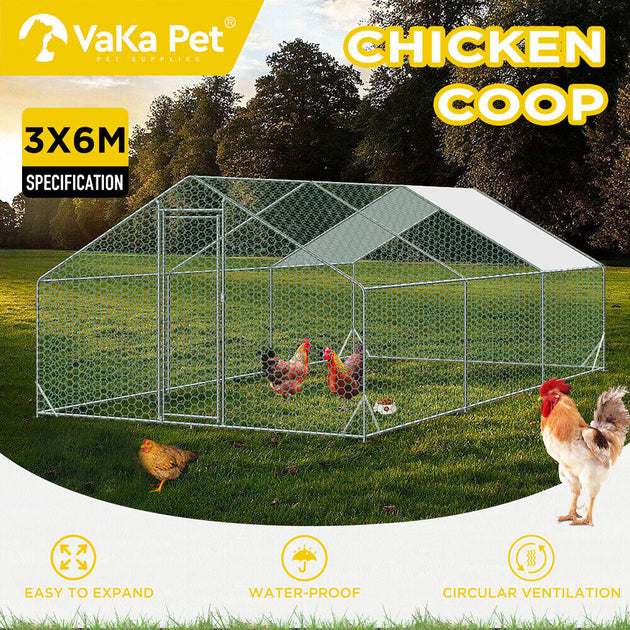 VaKa 3x6x1.95m Metal Walk-in Chicken Coop Rabbit Hutch Cage Hen House Chook Au - Shoppers Haven  - Pet Care > Bird     