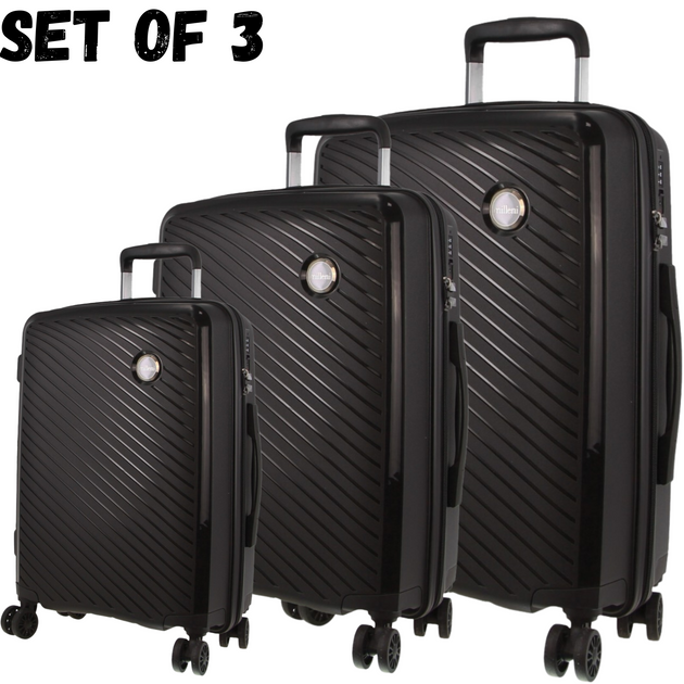 Pierre Cardin Inspired Milleni Hardshell 3-Piece Luggage Bag Set Travel Suitcase - Black - Shoppers Haven  - Travel Bags     