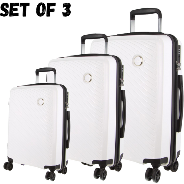 Pierre Cardin Inspired Milleni Hardshell 3-Piece Luggage Bag Set Travel Suitcase - White - Shoppers Haven  - Travel Bags     
