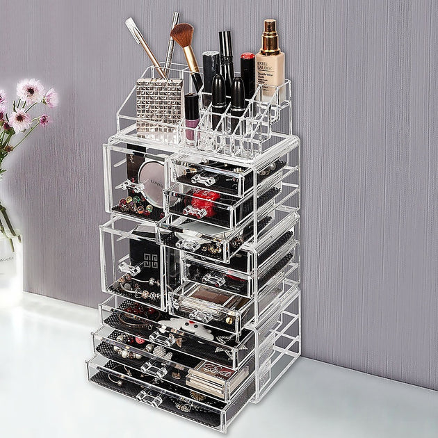 11 Drawers Clear Acrylic Tower Organiser Cosmetic jewellery Luxury Storage Cabinet - Shoppers Haven  - Health & Beauty > Cosmetic Storage     