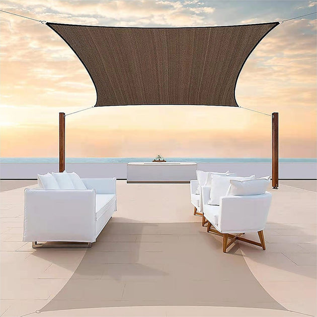 Rectangle Sun Shade Sail Fabric Garden Patio Pool Awning Canopy Cover Coffee - Shoppers Haven  - Home & Garden > Shading     