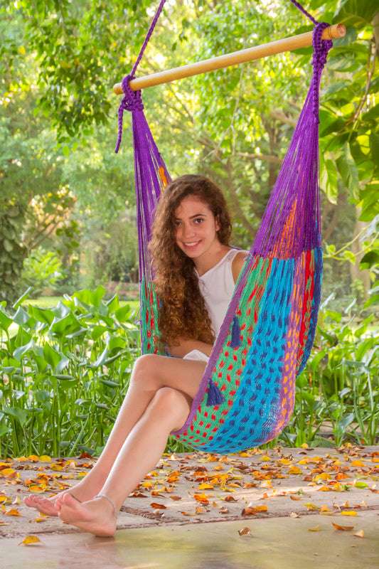 Mayan Legacy Extra Large Outdoor Cotton Mexican Hammock Chair in Colorina Colour - Shoppers Haven  - Home & Garden > Hammocks     