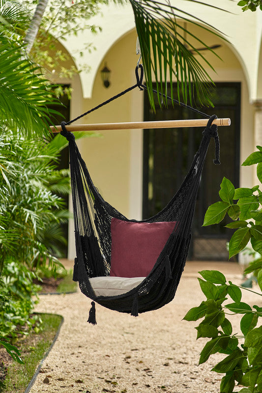 Mayan Legacy Extra Large Outdoor Cotton Mexican Hammock Chair in Black Colour - Shoppers Haven  - Home & Garden > Hammocks     