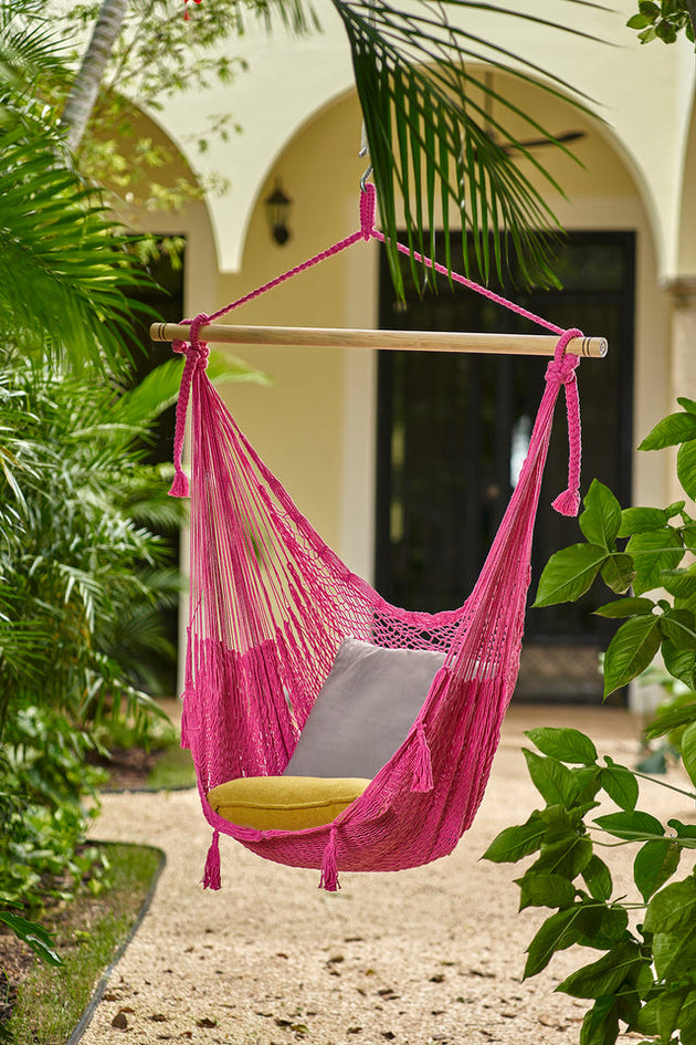 Mayan Legacy Extra Large Outdoor Cotton Mexican Hammock Chair in Mexican Pink Colour - Shoppers Haven  - Home & Garden > Hammocks     