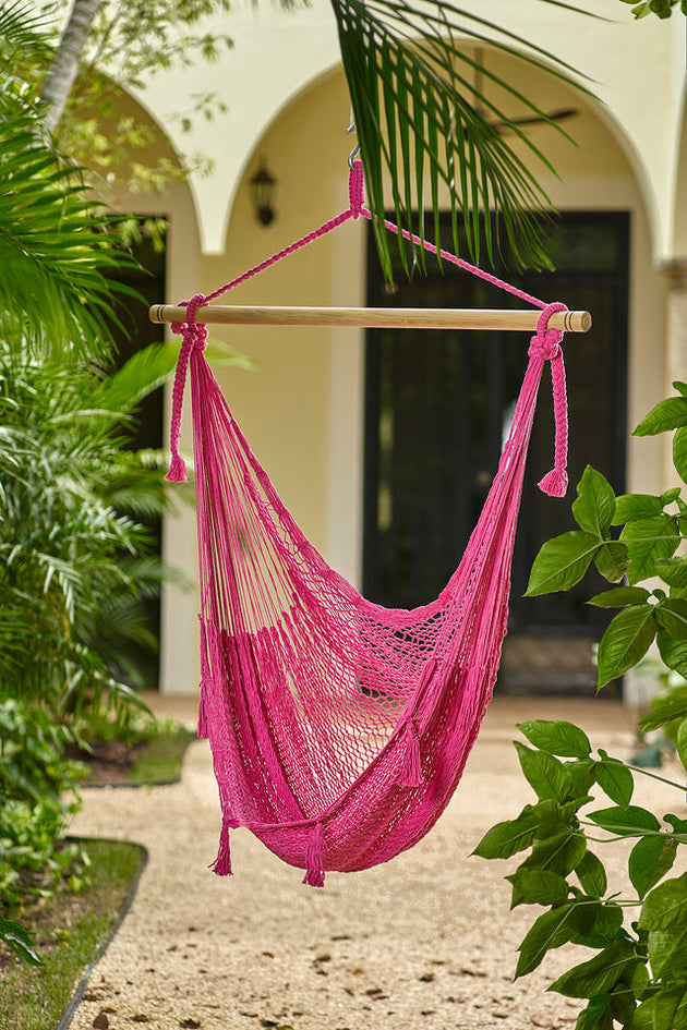Mayan Legacy Extra Large Outdoor Cotton Mexican Hammock Chair in Mexican Pink Colour - Shoppers Haven  - Home & Garden > Hammocks     
