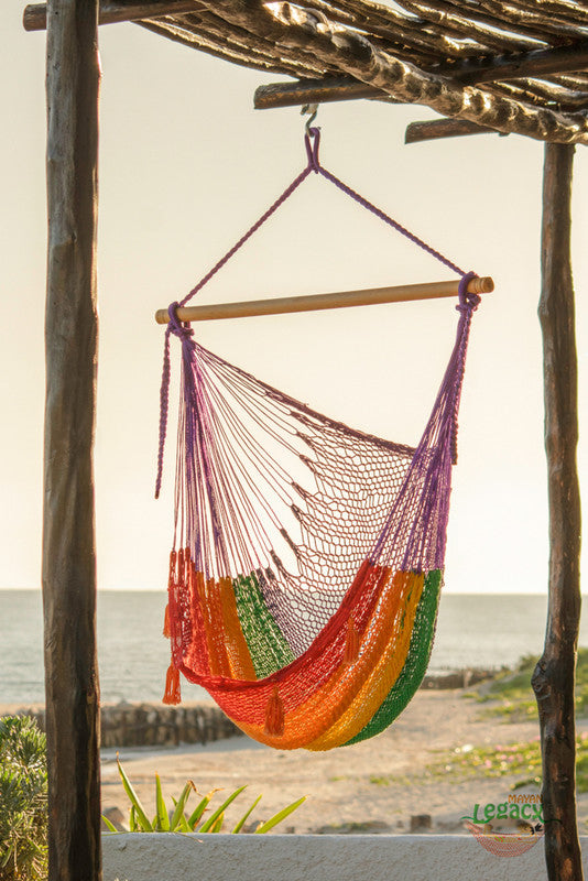 Mayan Legacy Extra Large Outdoor Cotton Mexican Hammock Chair in Rainbow Colour - Shoppers Haven  - Home & Garden > Hammocks     